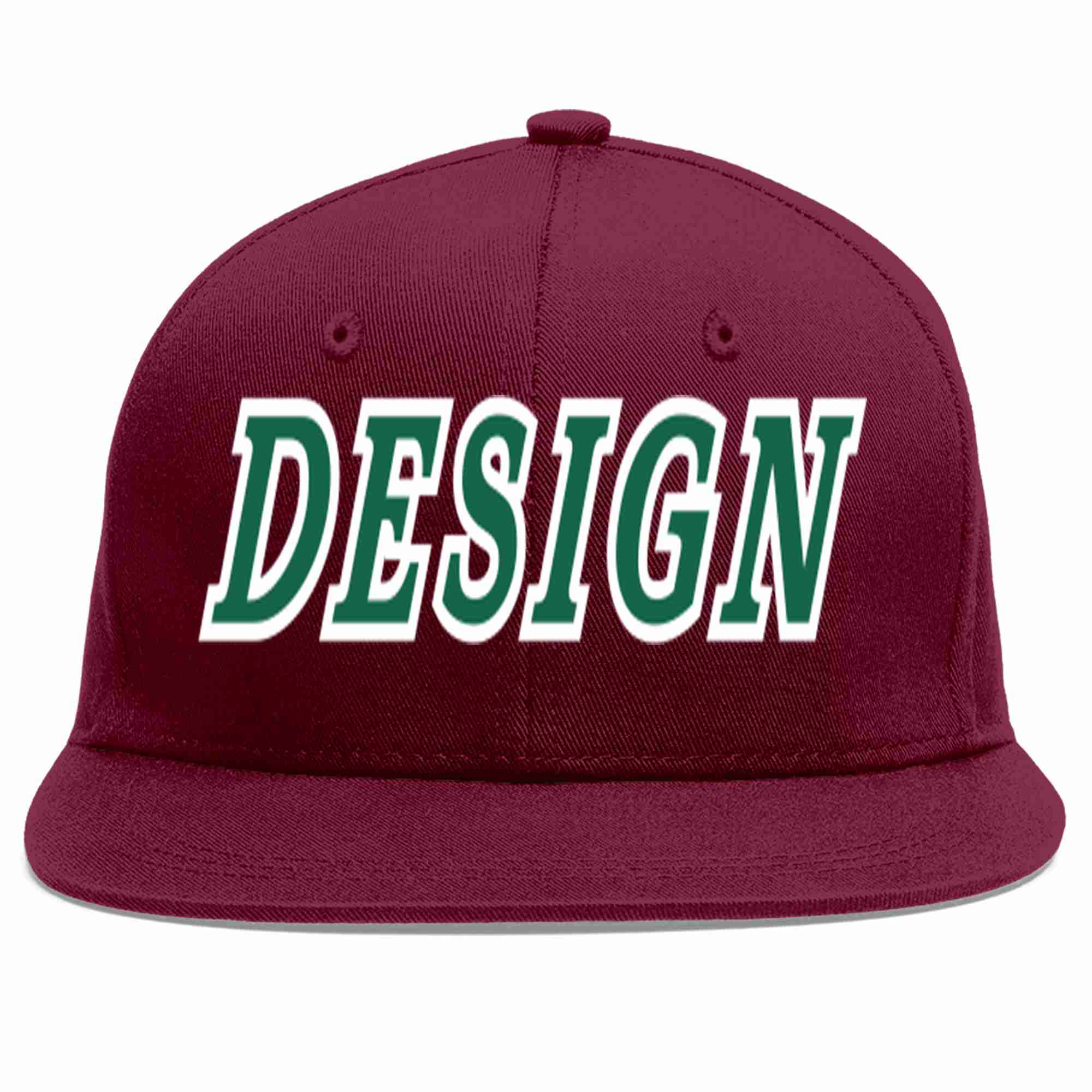 Custom Crimson Kelly Green-White Flat Eaves Sport Baseball Cap Design for Men/Women/Youth