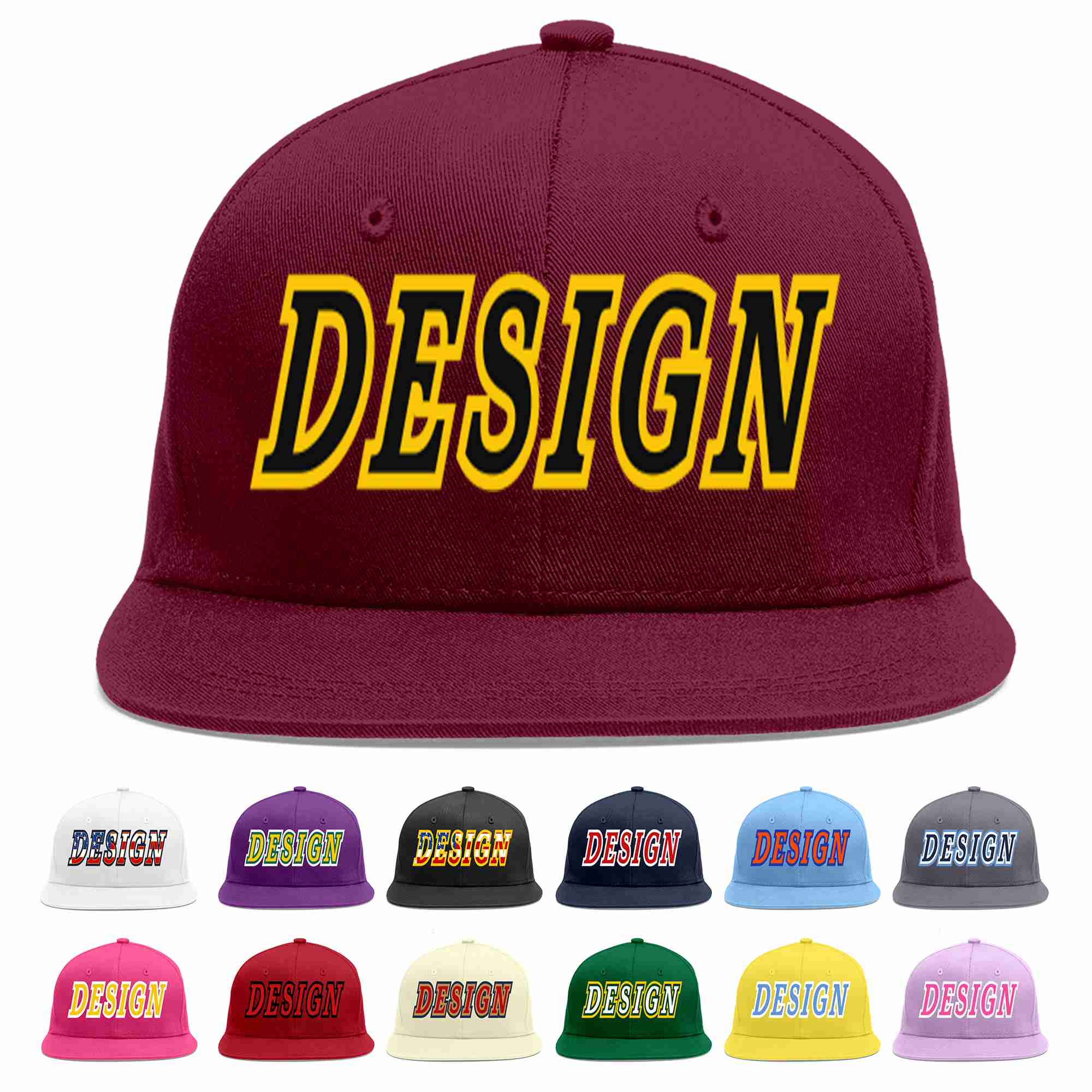 Custom Crimson Black-Gold Flat Eaves Sport Baseball Cap Design for Men/Women/Youth