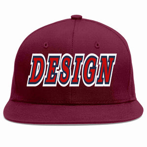 Conception personnalisée de casquette de baseball de sport à avant-toit plat rouge cramoisi-marine pour hommes/femmes/jeunes