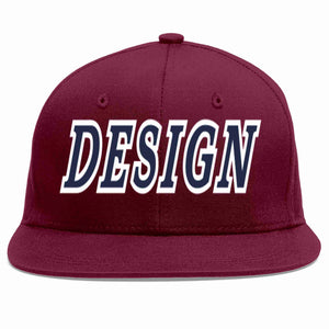 Custom Crimson Navy-White Flat Eaves Sport Baseball Cap Design for Men/Women/Youth