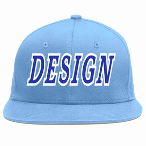 Conception personnalisée de casquette de baseball de sport à avant-toit plat bleu clair royal-blanc pour hommes/femmes/jeunes