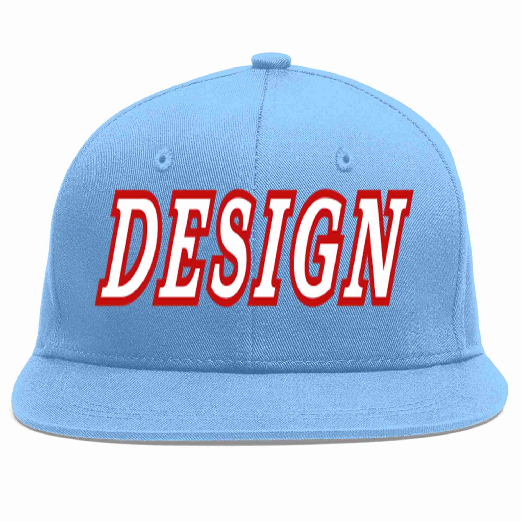 Conception personnalisée de casquette de baseball de sport à avant-toit plat bleu clair blanc-rouge pour hommes/femmes/jeunes