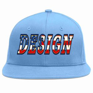 Custom Light Blue Vintage USA Flag-Gold Flat Eaves Sport Baseball Cap Design for Men/Women/Youth