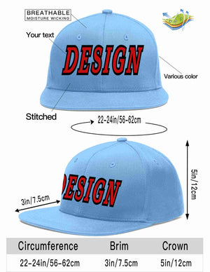 Custom Light Blue Red-Black Flat Eaves Sport Baseball Cap Design for Men/Women/Youth