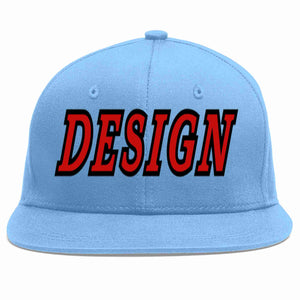 Custom Light Blue Red-Black Flat Eaves Sport Baseball Cap Design for Men/Women/Youth