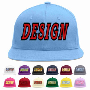 Custom Light Blue Red-Black Flat Eaves Sport Baseball Cap Design for Men/Women/Youth