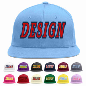 Custom Light Blue Red-Navy Flat Eaves Sport Baseball Cap Design for Men/Women/Youth