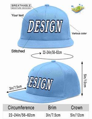 Custom Light Blue White-Navy Flat Eaves Sport Baseball Cap Design for Men/Women/Youth