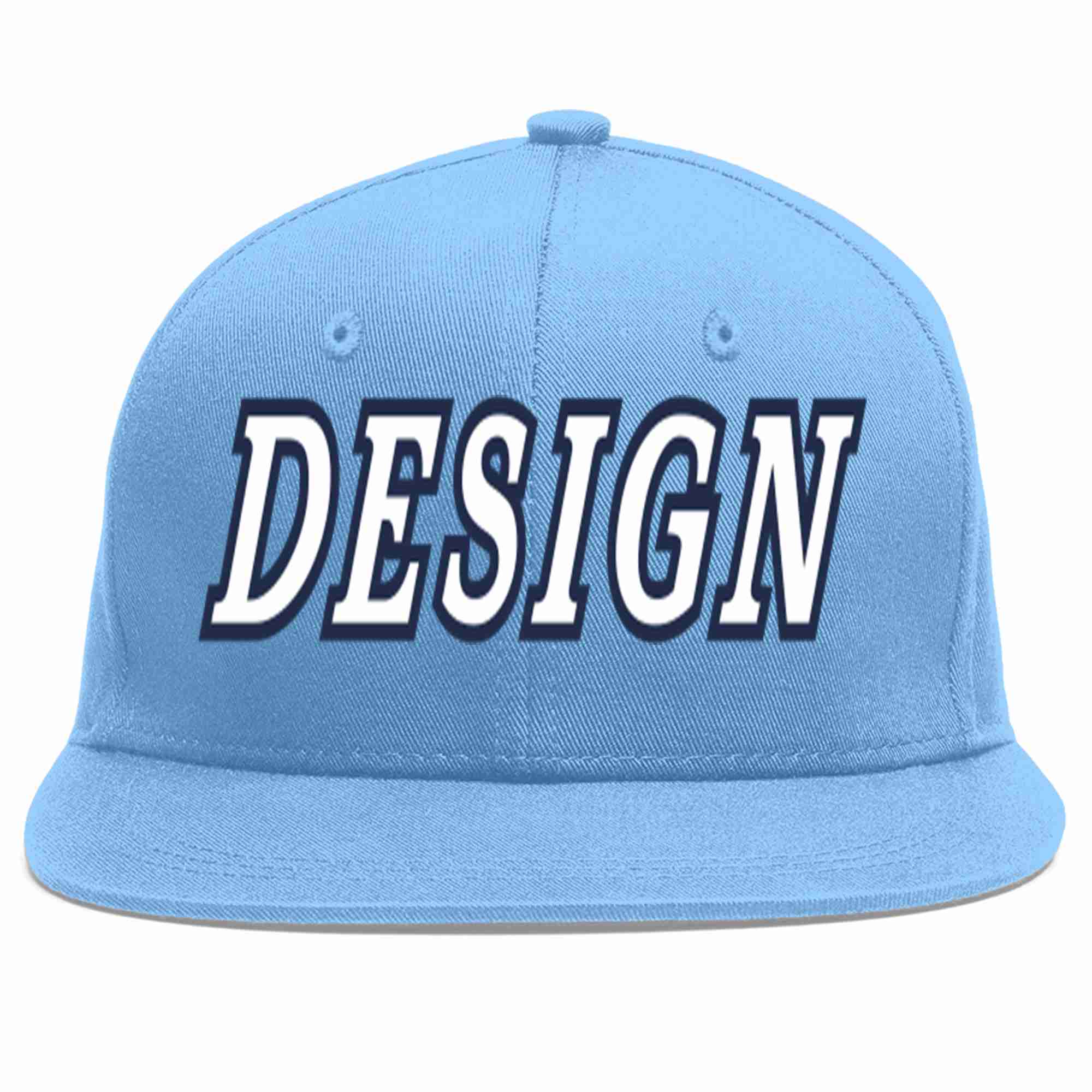 Conception personnalisée de casquette de baseball de sport à avant-toit plat bleu clair blanc-marine pour hommes/femmes/jeunes