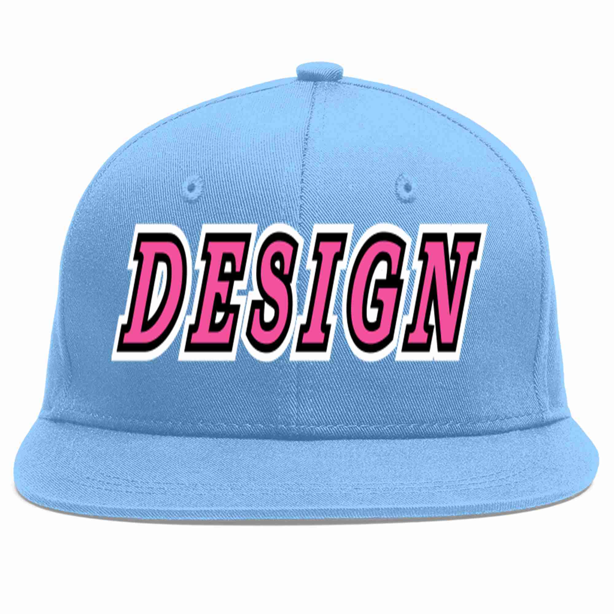 Conception personnalisée de casquette de baseball de sport à avant-toit plat bleu clair rose-noir pour hommes/femmes/jeunes