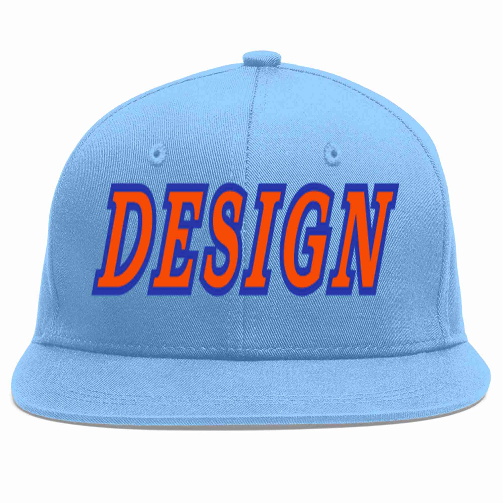 Custom Light Blue Orange-Royal Flat Eaves Sport Baseball Cap Design for Men/Women/Youth