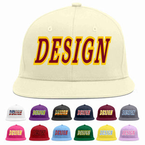 Custom Cream Crimson-Gold Flat Eaves Sport Baseball Cap Design for Men/Women/Youth