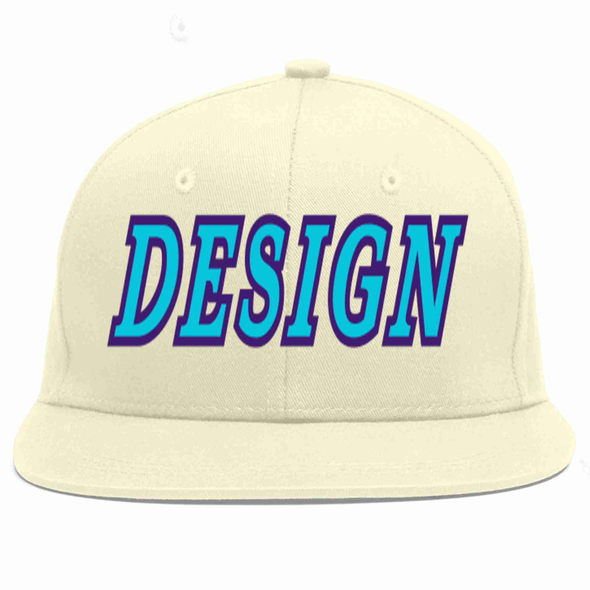 Conception personnalisée de casquette de baseball de sport à avant-toit plat bleu clair-violet crème pour hommes/femmes/jeunes