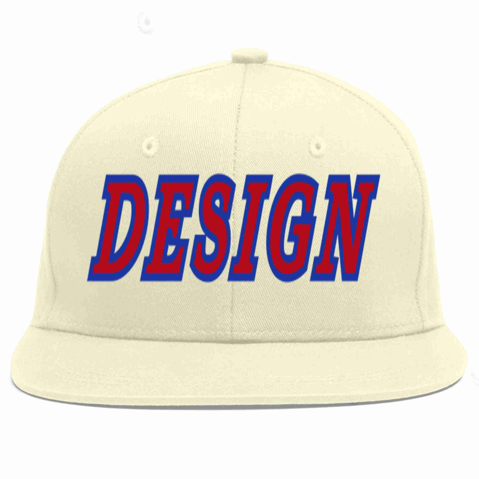 Custom Cream Red-Royal Flat Eaves Sport Baseball Cap Design for Men/Women/Youth