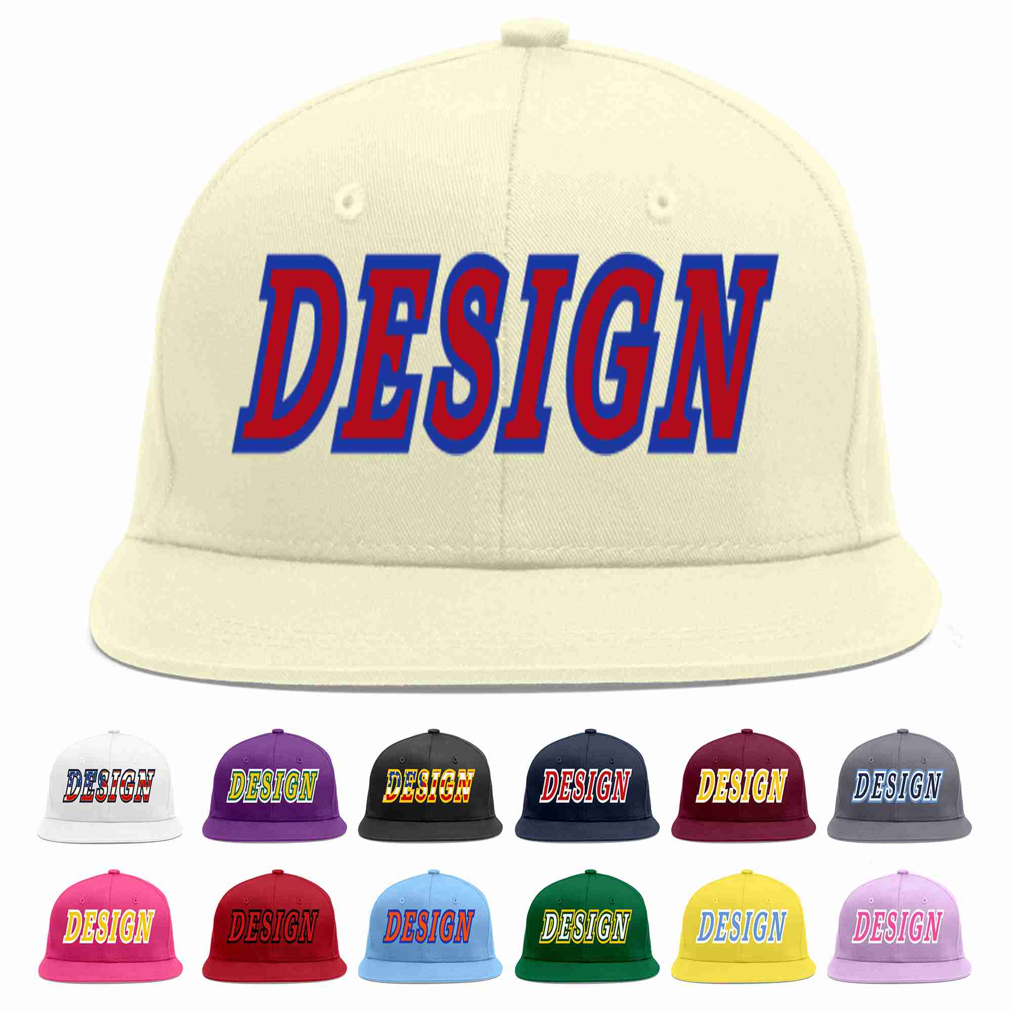 Custom Cream Red-Royal Flat Eaves Sport Baseball Cap Design for Men/Women/Youth