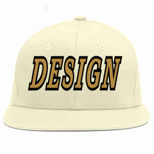 Custom Cream Old Gold-Black Flat Eaves Sport Baseball Cap Design for Men/Women/Youth