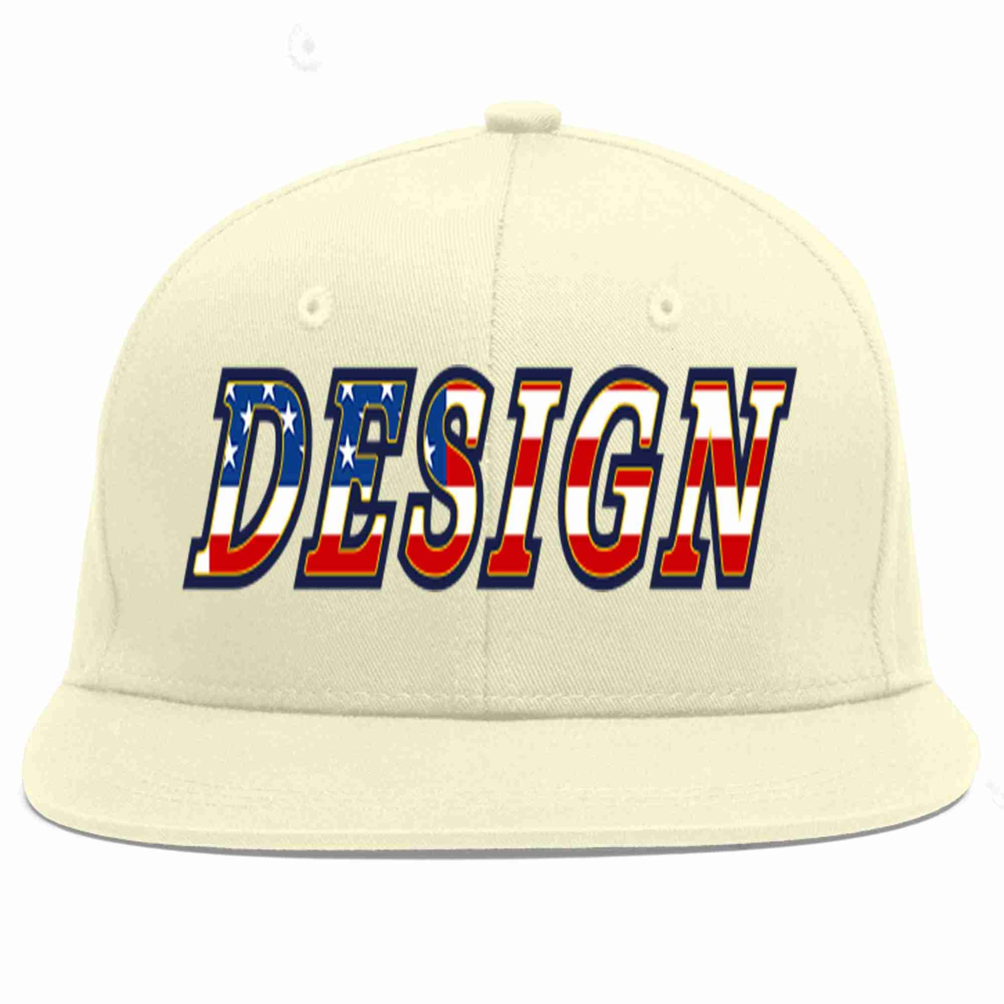 Custom Cream Vintage USA Flag-Gold Flat Eaves Sport Baseball Cap Design for Men/Women/Youth