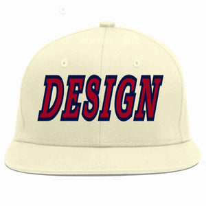 Custom Cream Red-Navy Flat Eaves Sport Baseball Cap Design for Men/Women/Youth