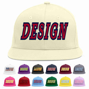 Custom Cream Red-Navy Flat Eaves Sport Baseball Cap Design for Men/Women/Youth