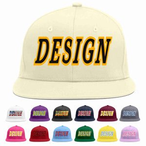 Conception personnalisée de casquette de baseball de sport à Eaves plates noir-jaune crème pour hommes/femmes/jeunes