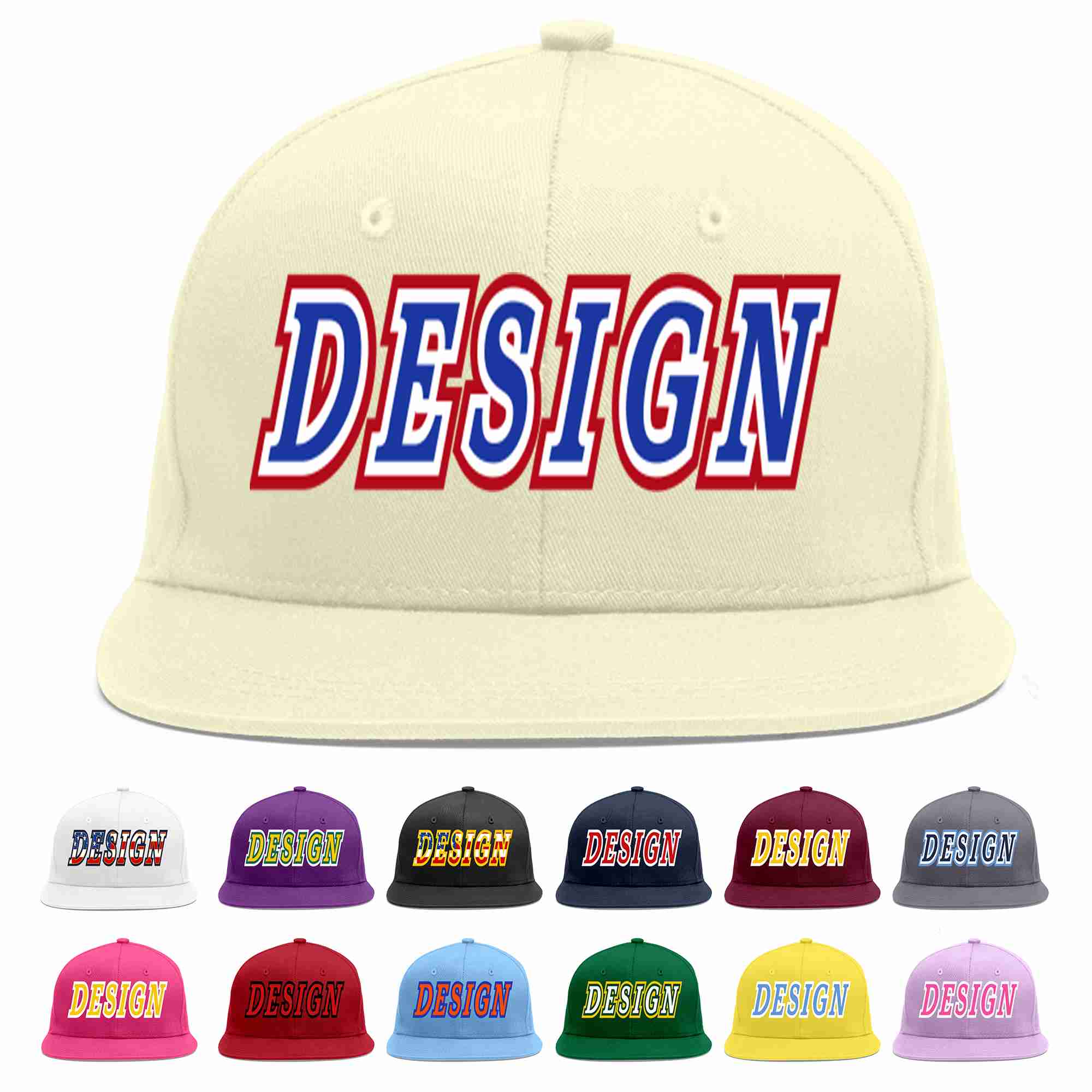 Custom Cream Royal-White Flat Eaves Sport Baseball Cap Design for Men/Women/Youth