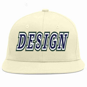 Custom Cream Navy-White Flat Eaves Sport Baseball Cap Design for Men/Women/Youth