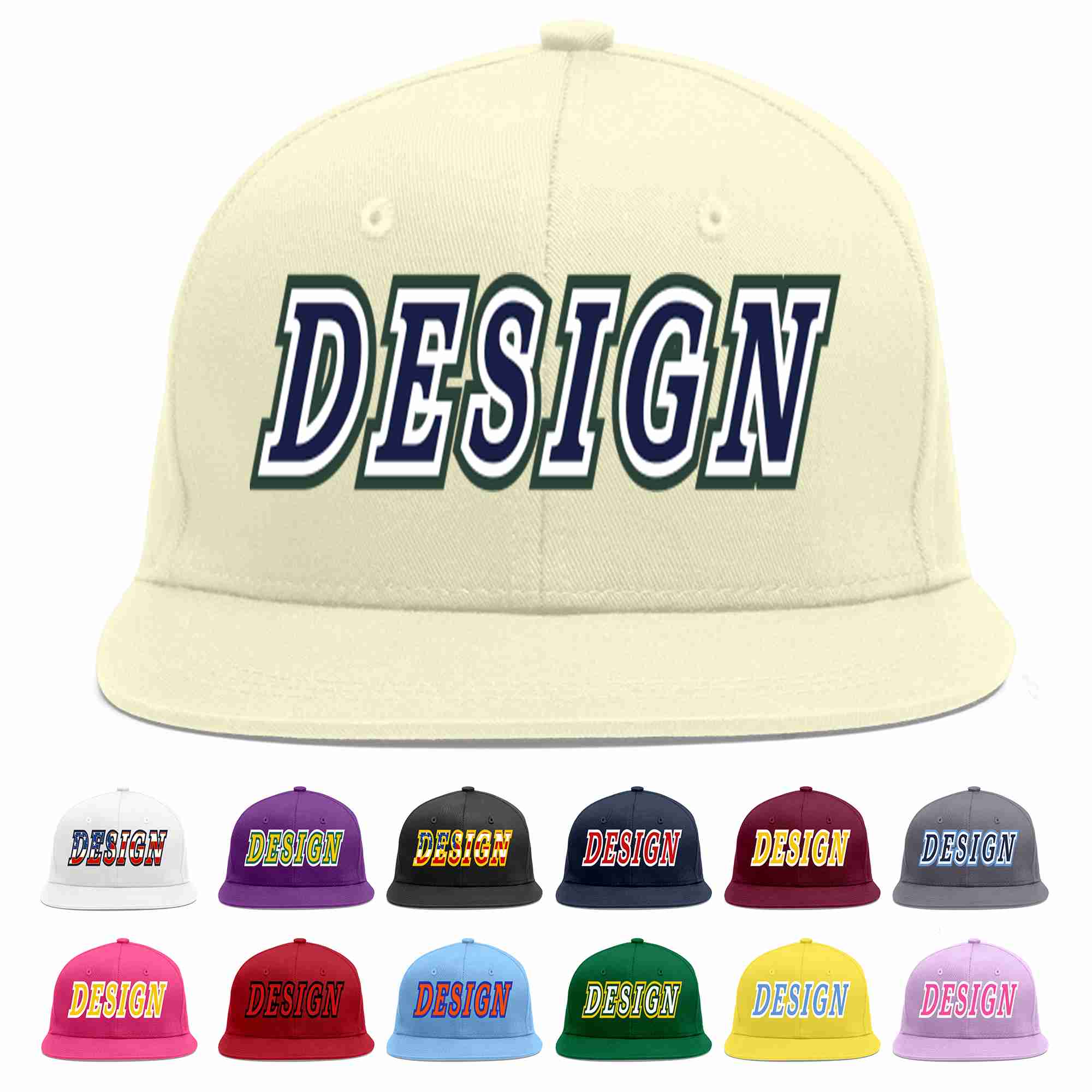 Custom Cream Navy-White Flat Eaves Sport Baseball Cap Design for Men/Women/Youth