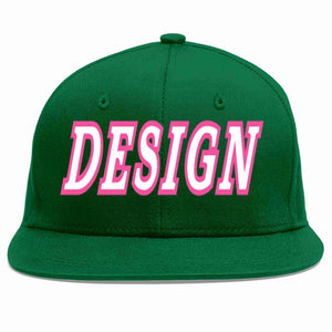 Conception personnalisée de casquette de baseball de sport à avant-toit plat vert blanc-rose pour hommes/femmes/jeunes