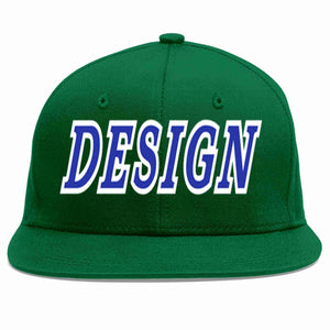 Conception personnalisée de casquette de baseball de sport à avant-toit plat vert Royal-blanc pour hommes/femmes/jeunes