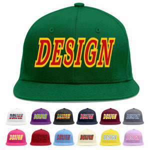 Custom Green Red-Yellow Flat Eaves Sport Baseball Cap Design for Men/Women/Youth