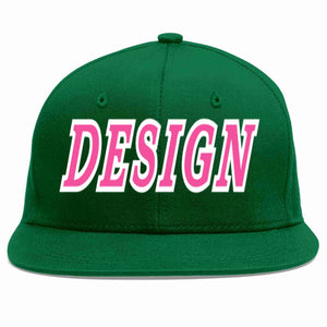 Conception personnalisée de casquette de baseball de sport à avant-toit plat vert rose-blanc pour hommes/femmes/jeunes