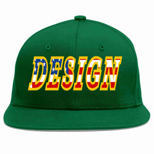 Custom Green Vintage USA Flag-Gold Flat Eaves Sport Baseball Cap Design for Men/Women/Youth