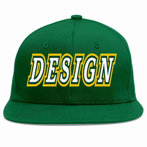 Conception personnalisée de casquette de baseball de sport à avant-toit plat vert blanc-kelly vert pour hommes/femmes/jeunes