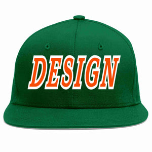 Conception personnalisée de casquette de baseball de sport à avant-toit plat vert orange-blanc pour hommes/femmes/jeunes