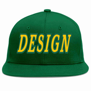 Conception personnalisée de casquette de baseball de sport à avant-toit plat vert or-Kelly vert pour hommes/femmes/jeunes