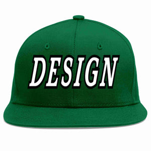 Conception personnalisée de casquette de baseball de sport à avant-toit plat vert blanc-noir pour hommes/femmes/jeunes