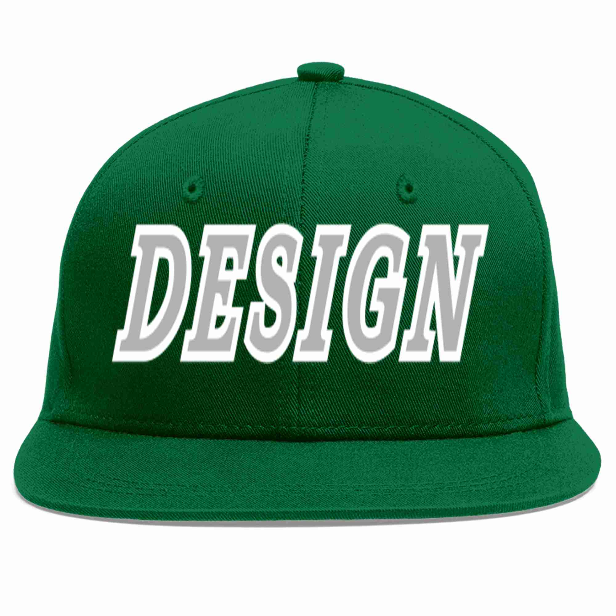 Custom Green Gray-White Flat Eaves Sport Baseball Cap Design for Men/Women/Youth