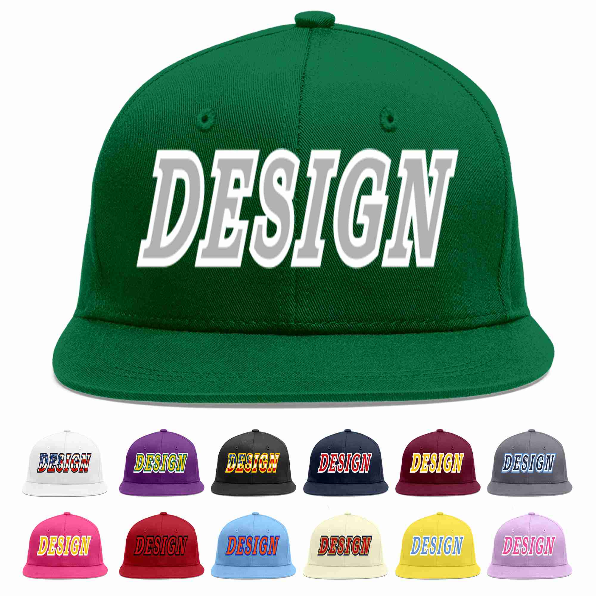 Custom Green Gray-White Flat Eaves Sport Baseball Cap Design for Men/Women/Youth