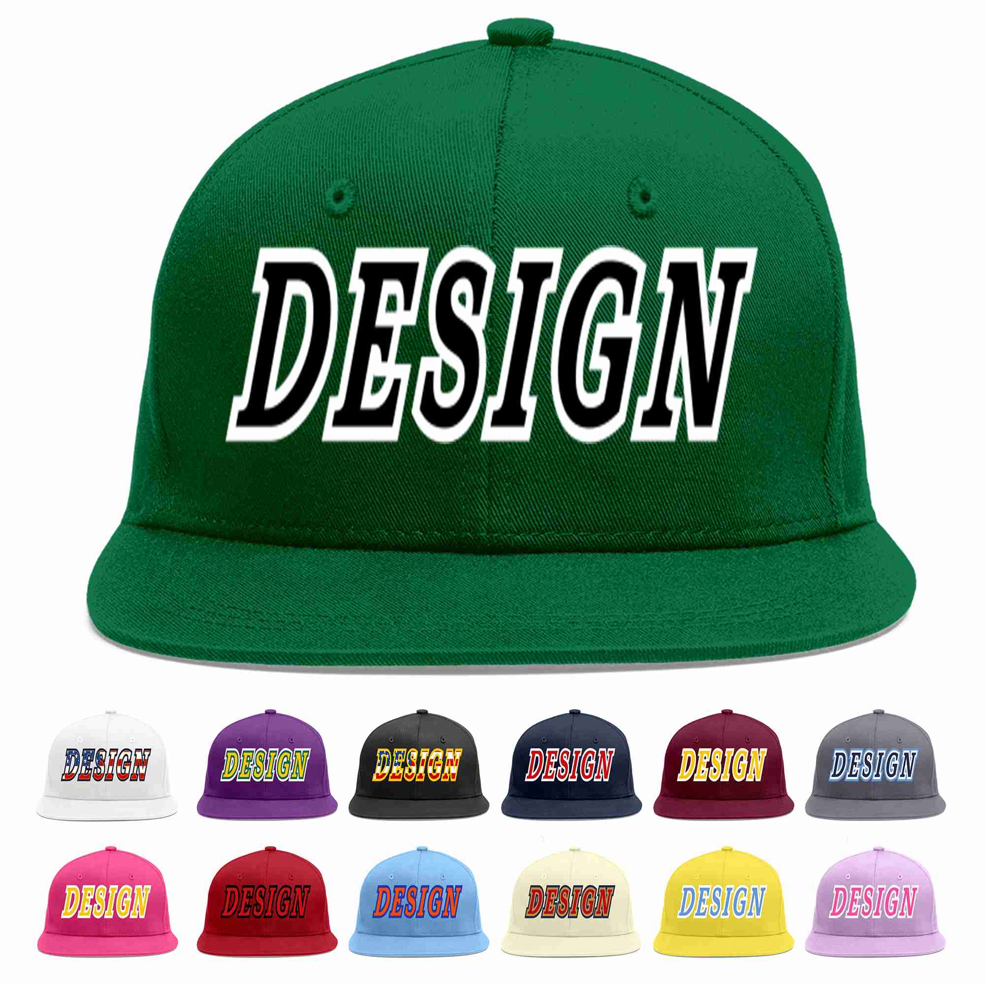 Custom Green Black-White Flat Eaves Sport Baseball Cap Design for Men/Women/Youth