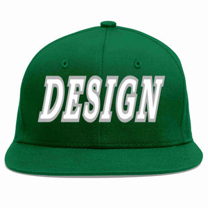 Conception personnalisée de casquette de baseball de sport à avant-toit plat vert blanc-gris pour hommes/femmes/jeunes