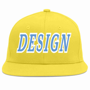 Custom Light Gold Light Blue-White Flat Eaves Sport Baseball Cap Design for Men/Women/Youth