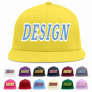 Custom Light Gold Light Blue-White Flat Eaves Sport Baseball Cap Design for Men/Women/Youth