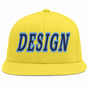 Custom Light Gold Navy-Light Blue Flat Eaves Sport Baseball Cap Design for Men/Women/Youth