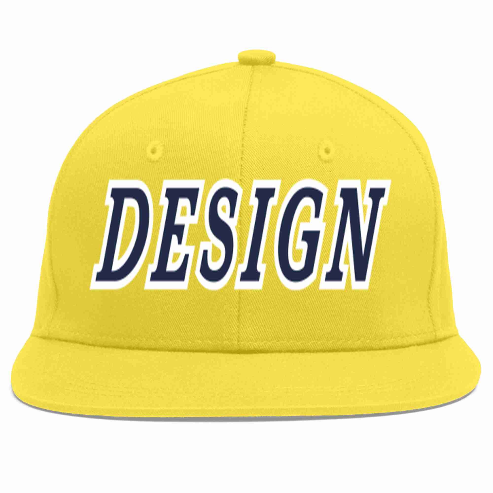 Custom Light Gold Navy-White Flat Eaves Sport Baseball Cap Design for Men/Women/Youth