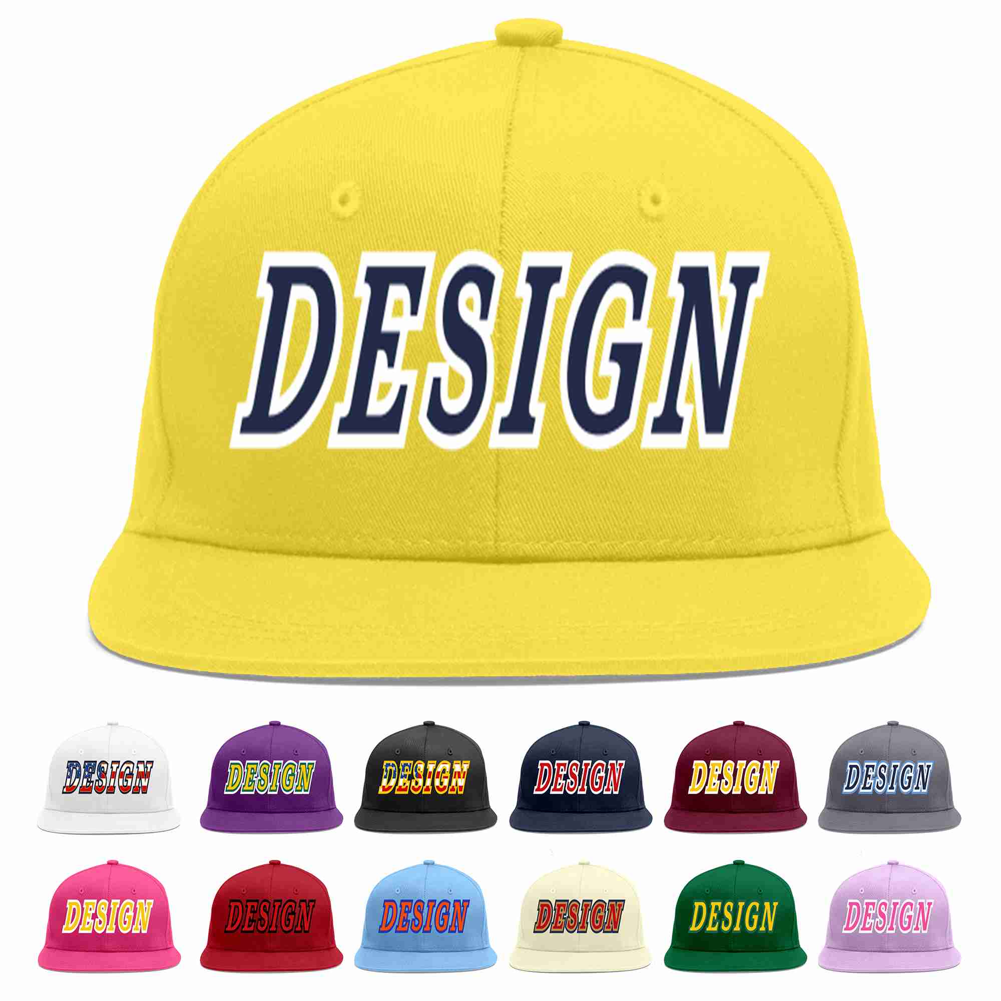 Custom Light Gold Navy-White Flat Eaves Sport Baseball Cap Design for Men/Women/Youth