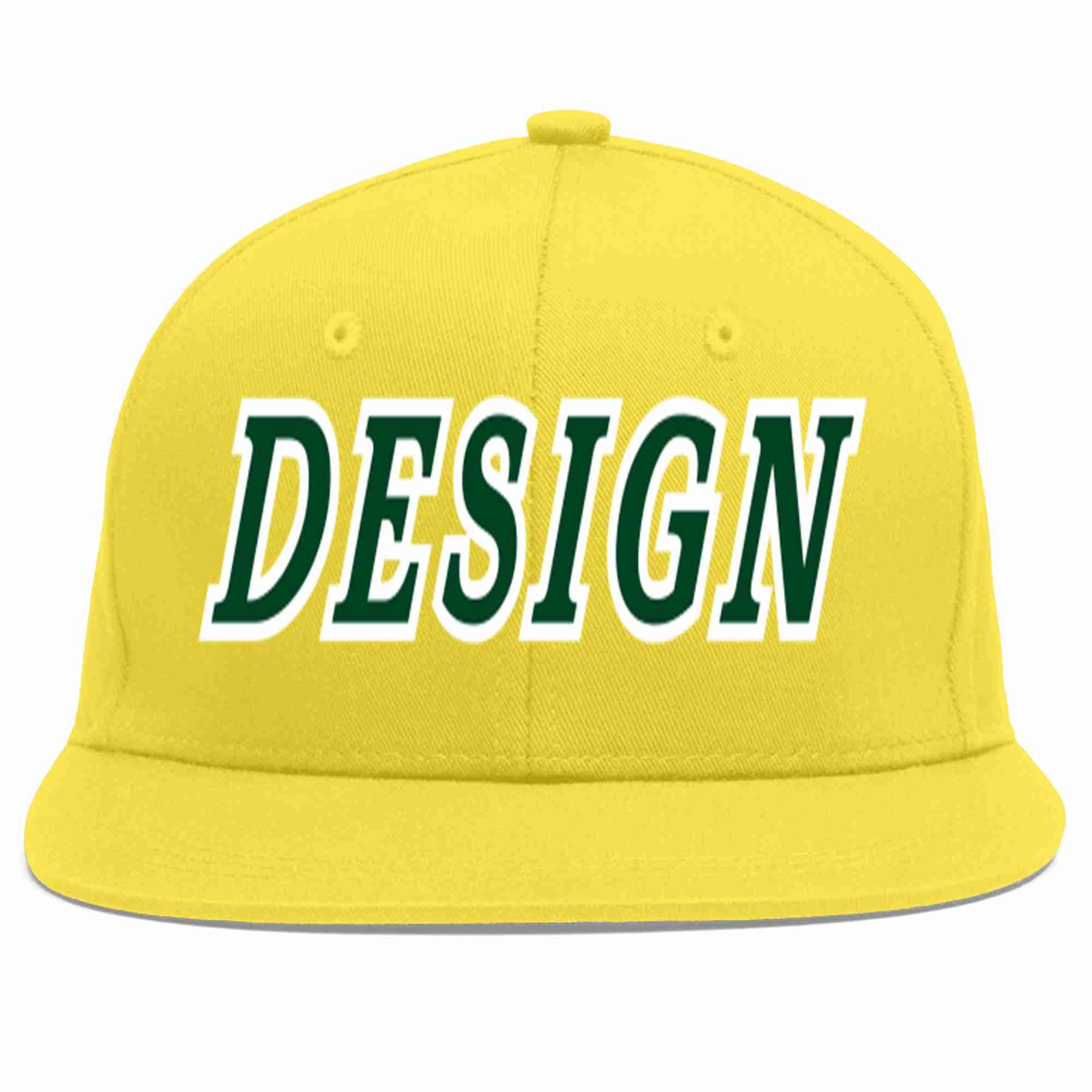 Custom Light Gold Green-White Flat Eaves Sport Baseball Cap Design for Men/Women/Youth