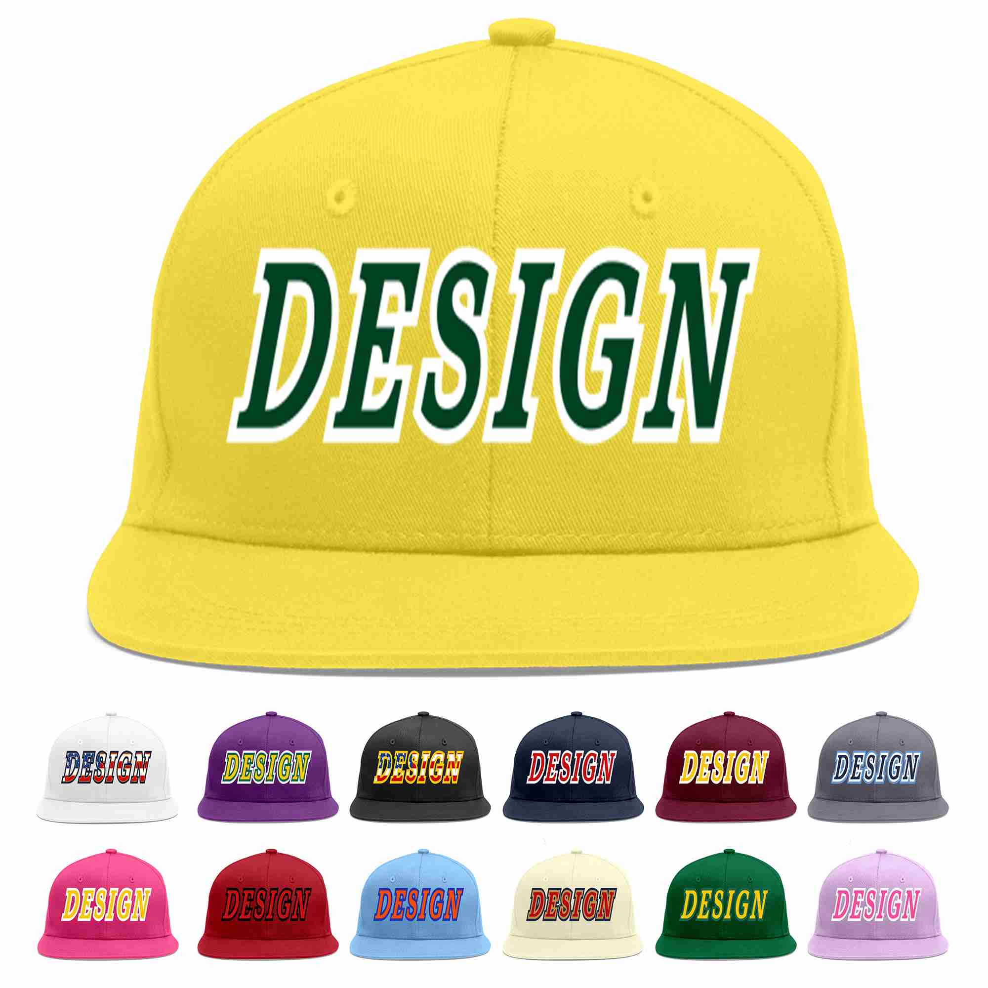 Custom Light Gold Green-White Flat Eaves Sport Baseball Cap Design for Men/Women/Youth