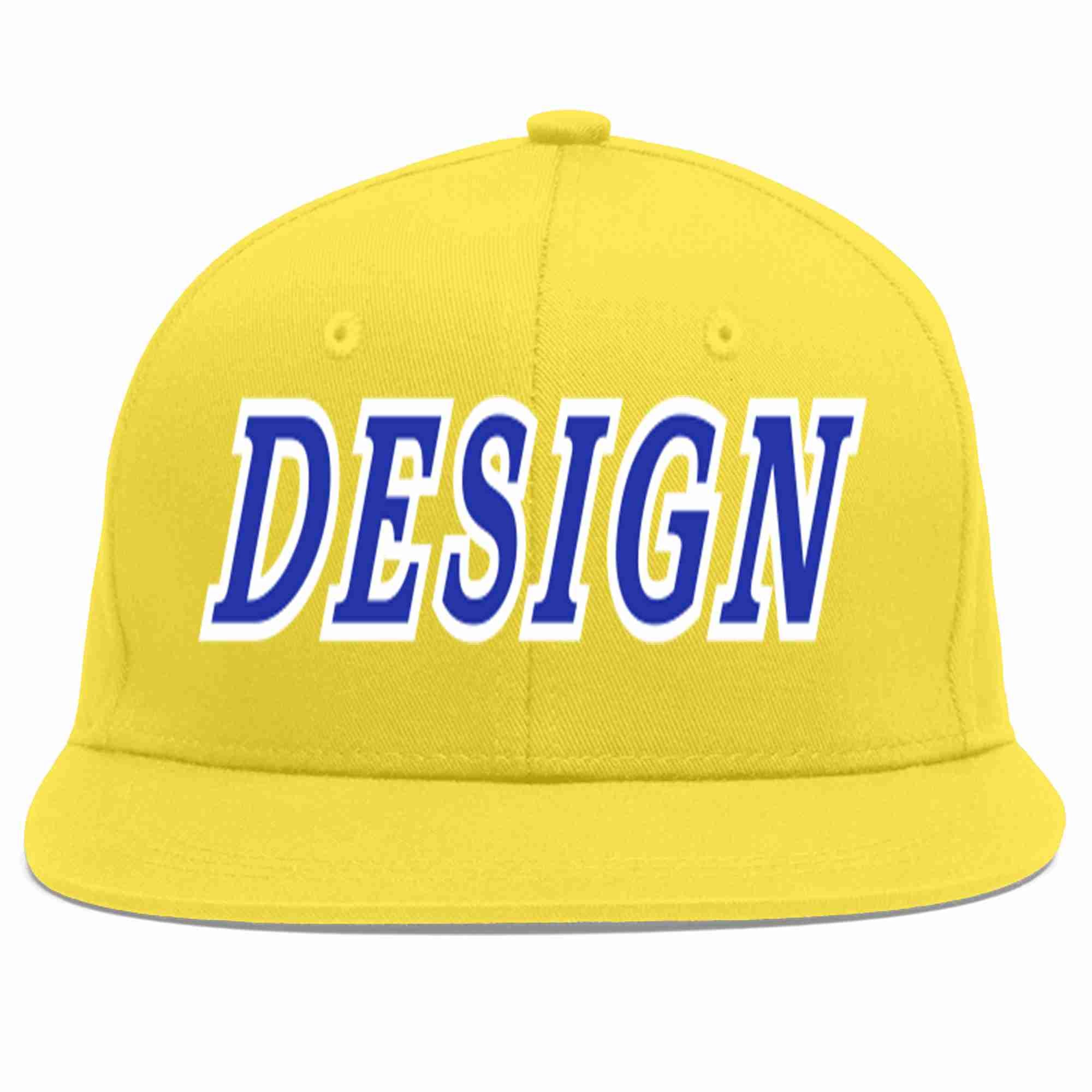 Custom Light Gold Royal-White Flat Eaves Sport Baseball Cap Design for Men/Women/Youth