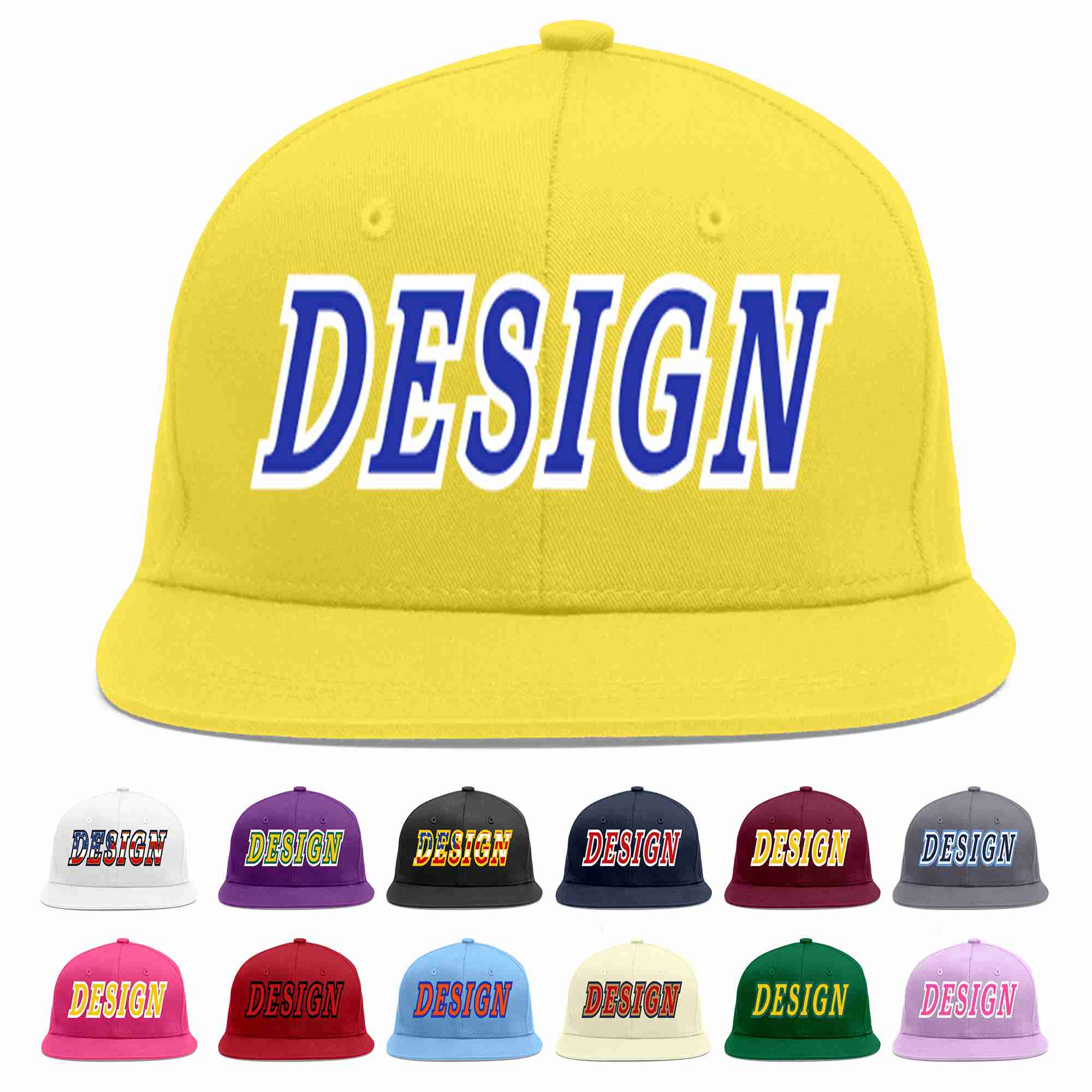 Custom Light Gold Royal-White Flat Eaves Sport Baseball Cap Design for Men/Women/Youth