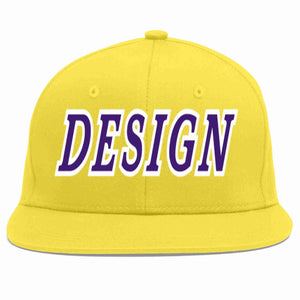 Custom Light Gold purple-White Flat Eaves Sport Baseball Cap Design for Men/Women/Youth